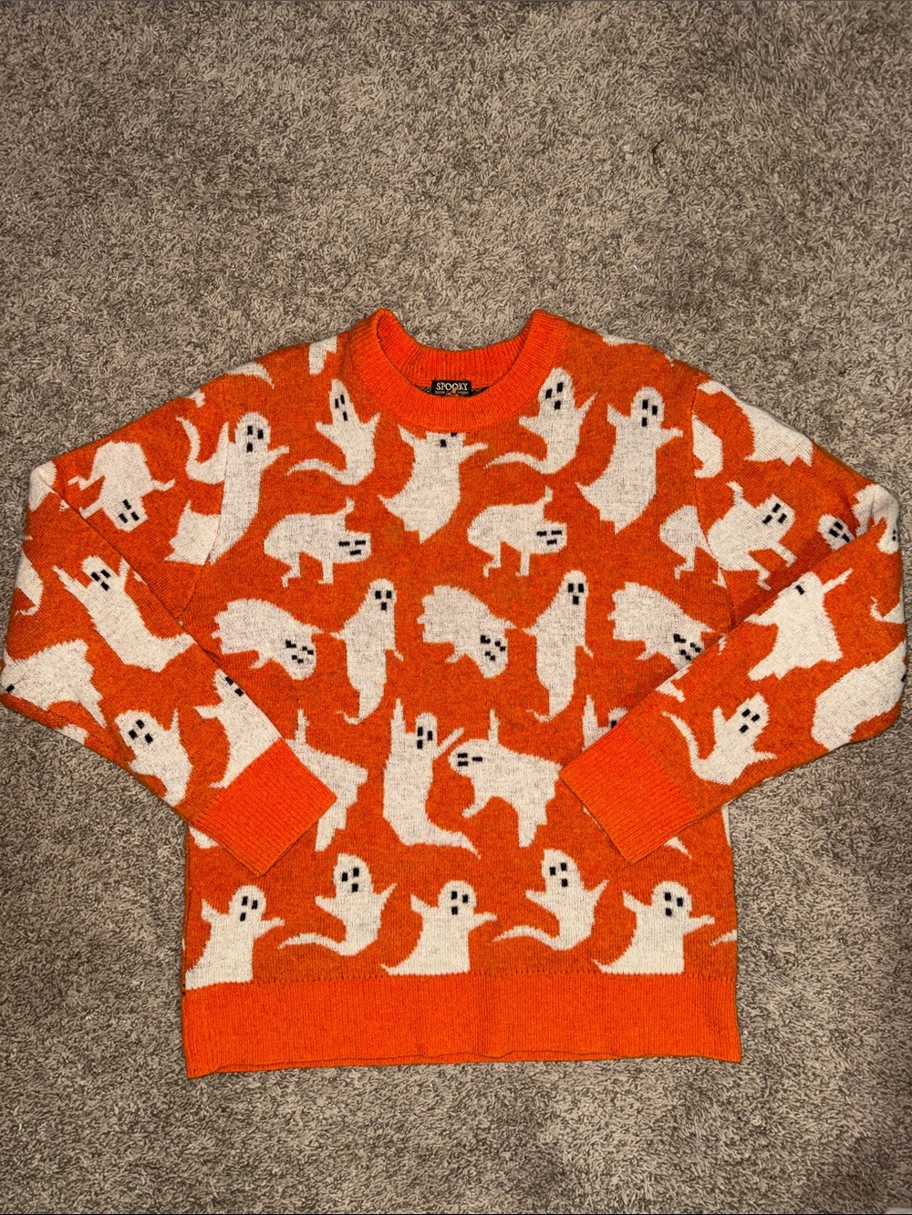 Kiel James Patrick sz large Orange Ghost Pattern Crewneck Sweater Halloween